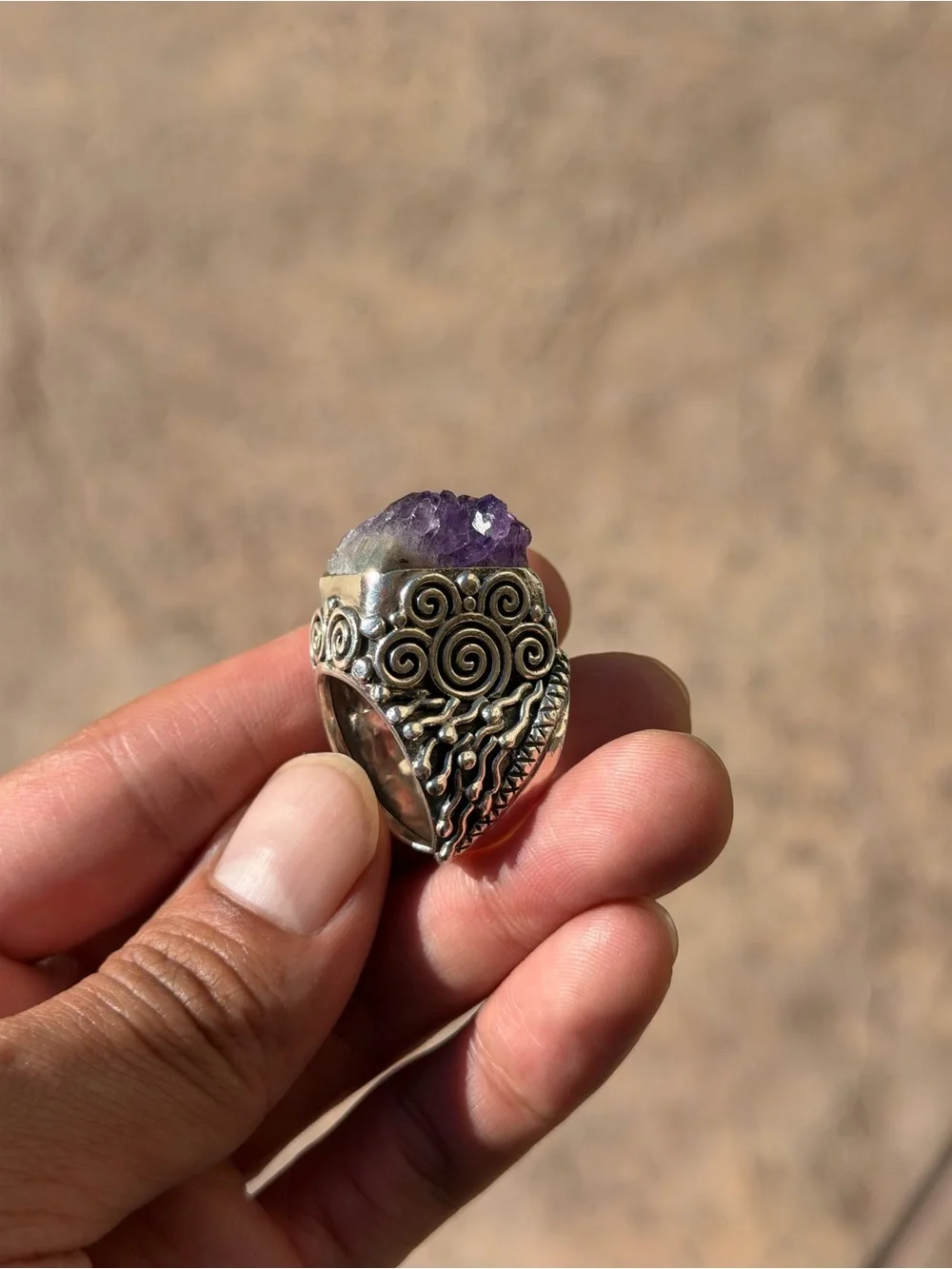 MEXICANA Purple Amethyst Cluster Ring in Silver Tone