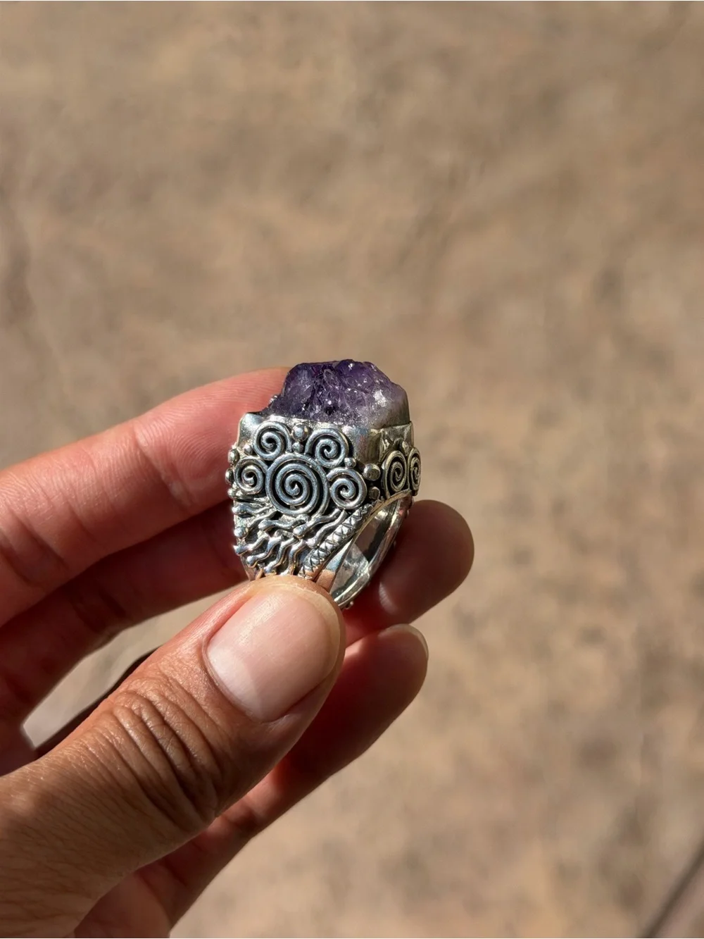 MEXICANA Purple Amethyst Cluster Ring in Silver Tone