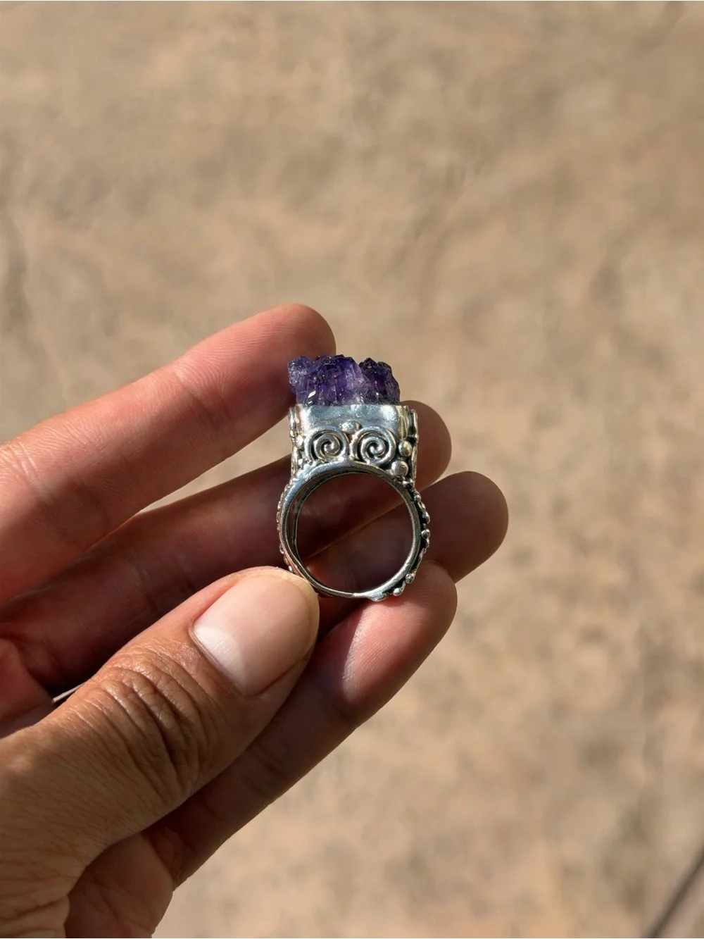 MEXICANA Purple Amethyst Cluster Ring in Silver Tone