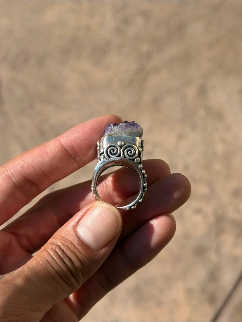 MEXICANA Purple Amethyst Cluster Ring in Silver Tone