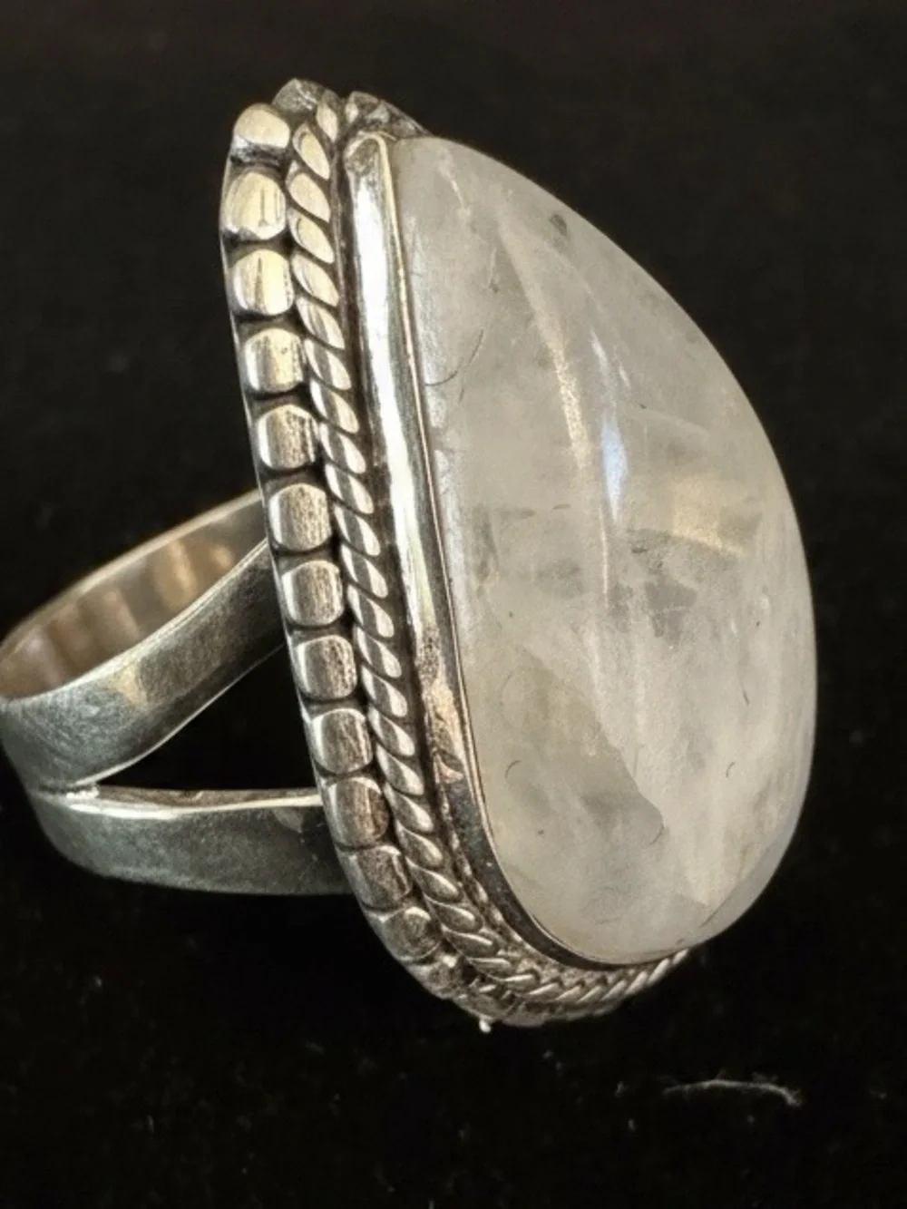 Sterling Silver Teardrop Moonstone Ring -‎ White