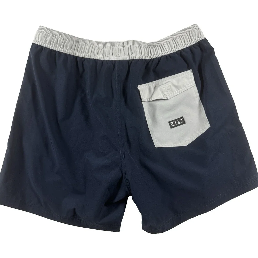 BYLT‎ Premium Basics Swim Trunks Mens Large Navy Blue Grey Contrast Board Shorts