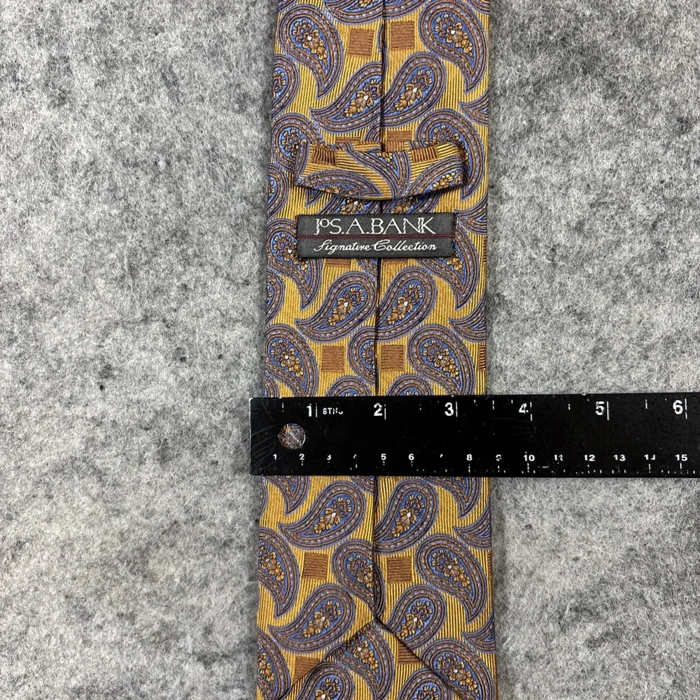 Jos. A. Bank Signature Men's Golden Blue Geometric Paisley‎ 100% Silk Necktie
