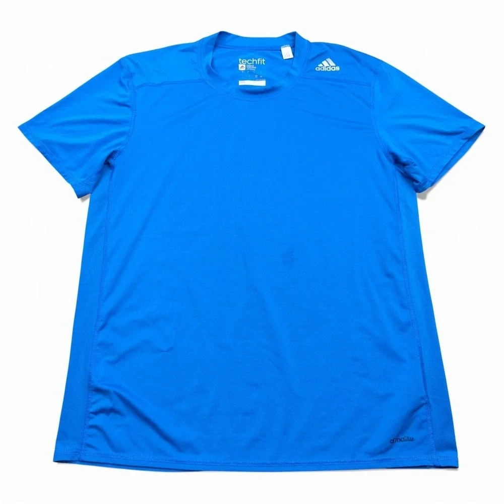 adidas techfit climalite T Shirt Mens Size Large Blue Athleisure‎ Crew Neck