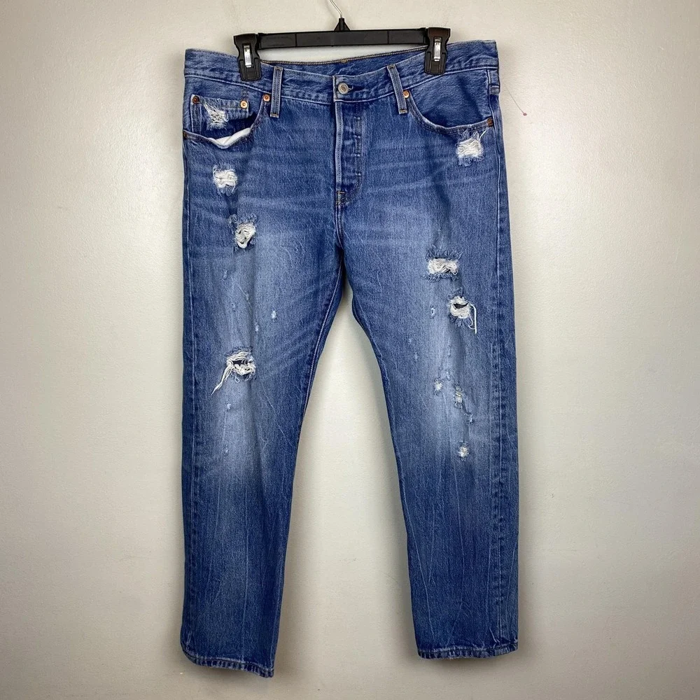 Levi's 501 CT Jeans Mens 31x32 Blue Distressed‎ Tapered Button Fly 17804-0073