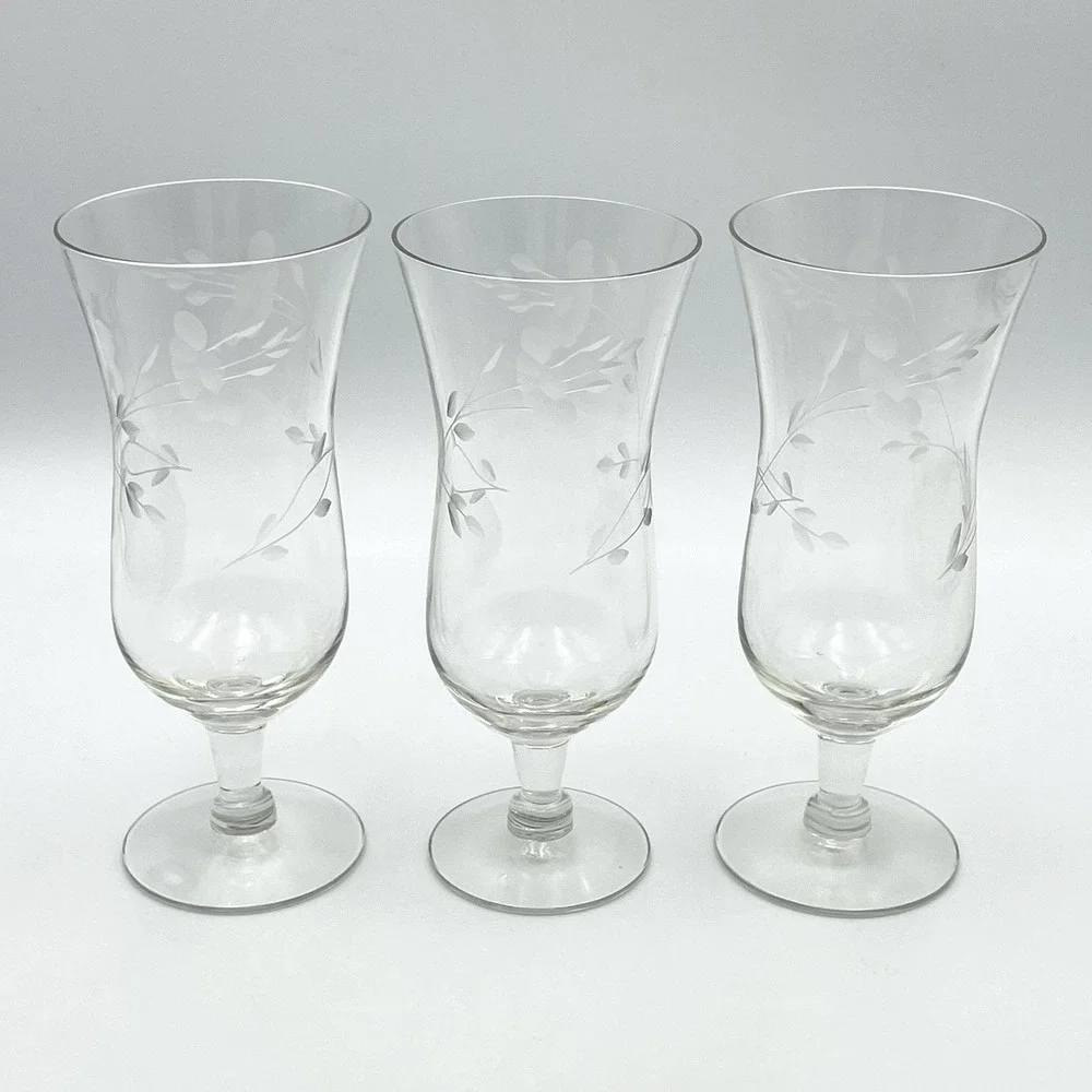 Princess House Heritage Etched Floral Parfait Dessert Glasses Set Of 3‎
