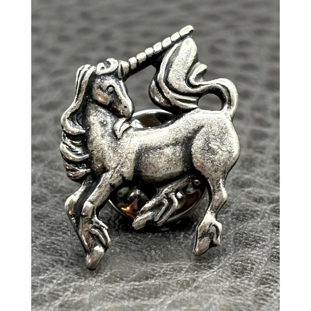 Vintage Unicorn Horse Tie Tack Lapel Pin Silver Tone
