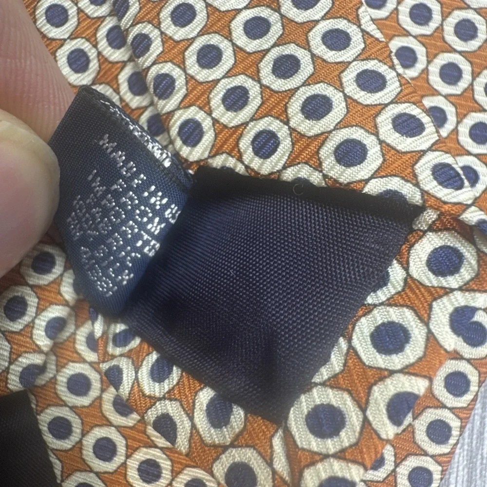 Polo Ralph Lauren Orange‎ Blue Polka Dot Silk Tie Made in Italy Classic Menswear