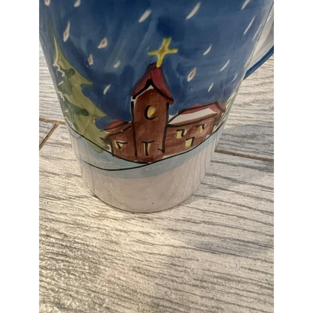 Vietri Coffee Mug Italy Hand Painted Tea Cup NWOT Winter Church Christmas DeFeCt