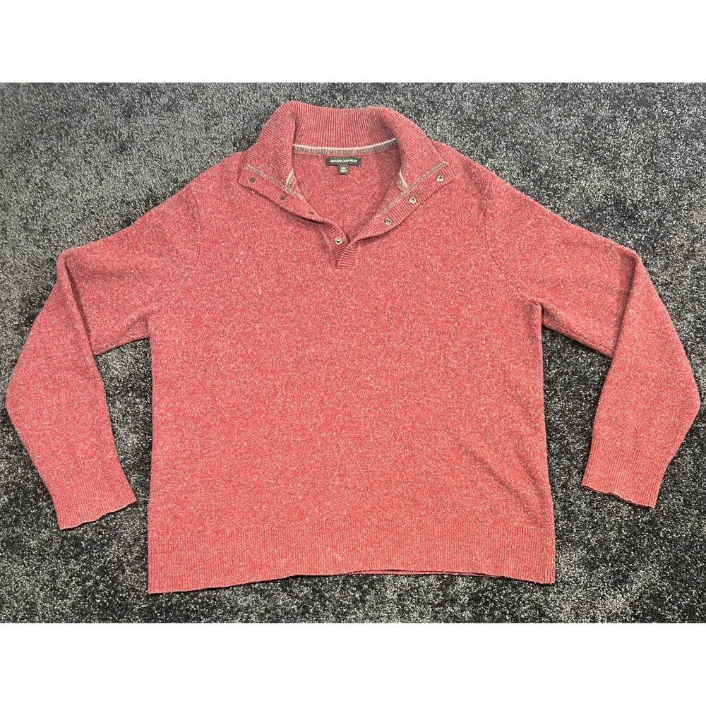 Banana Republic Mens XXL Red Merino Wool Blend Pullover Button Sweater‎