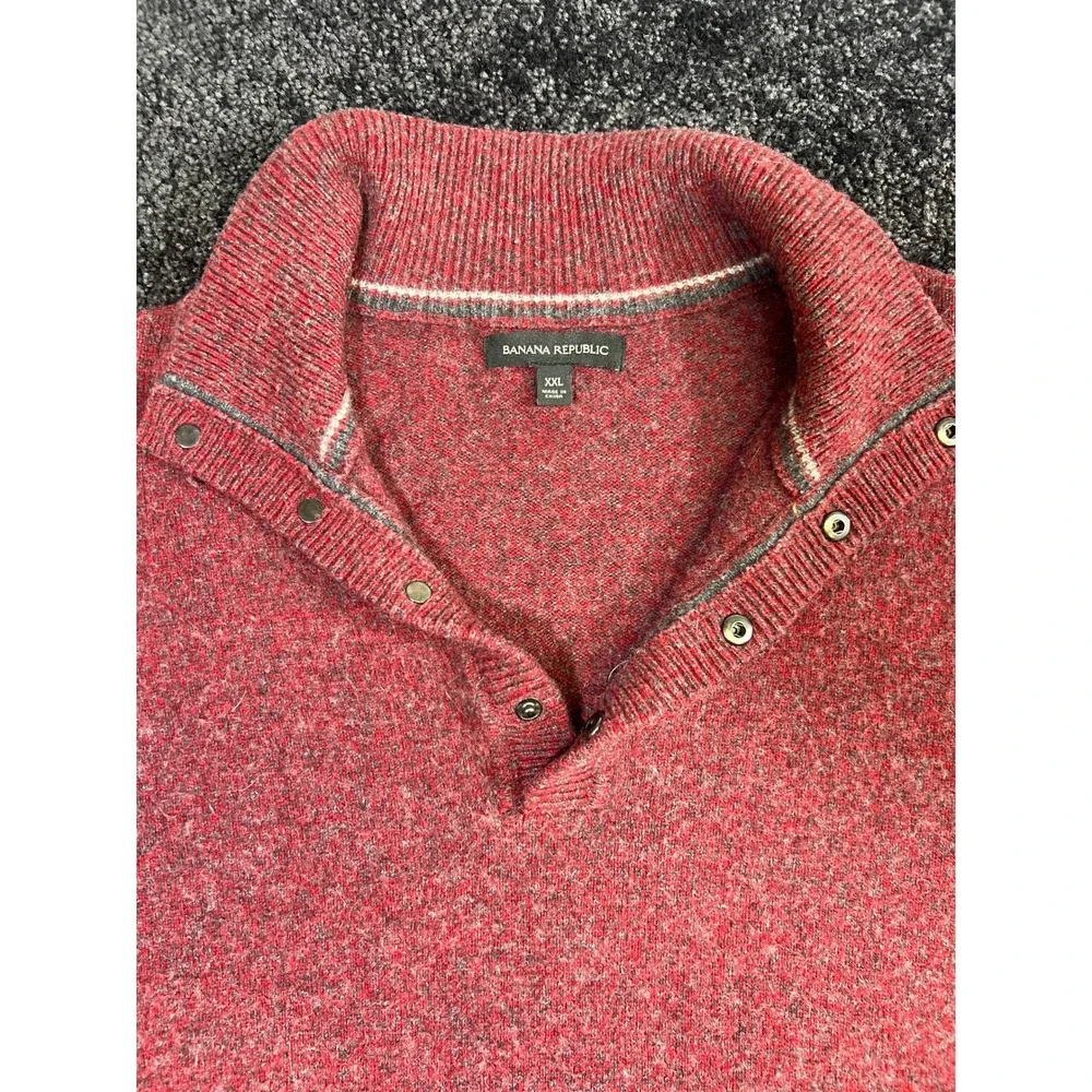 Banana Republic Mens XXL Red Merino Wool Blend Pullover Button Sweater‎