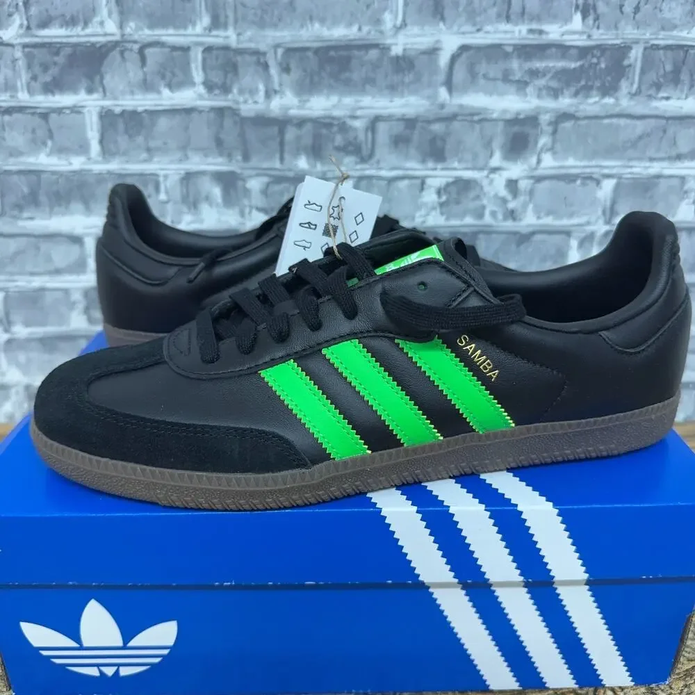 Adidas Samba OG Black Screaming Green Gum Sneakers JR0911 Mens Size 9.5 New