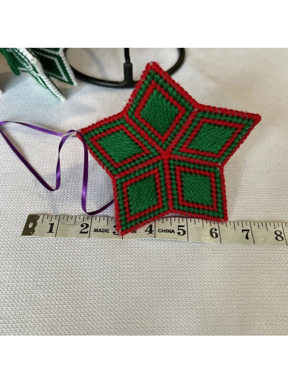 Handmade Red and Green Star Ornaments 3D- set of 4