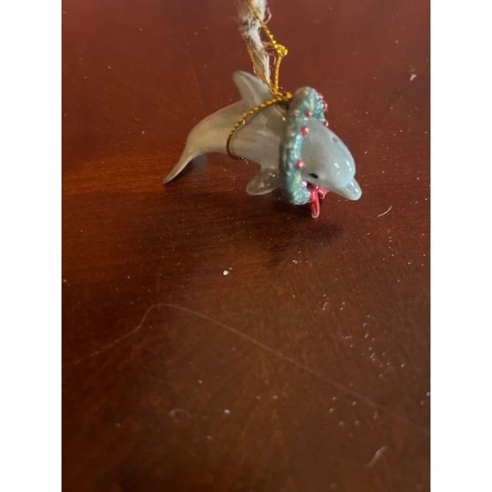 Porcelain Dolphin Christmas Ornament‎ With Wreath little critterz sea theme