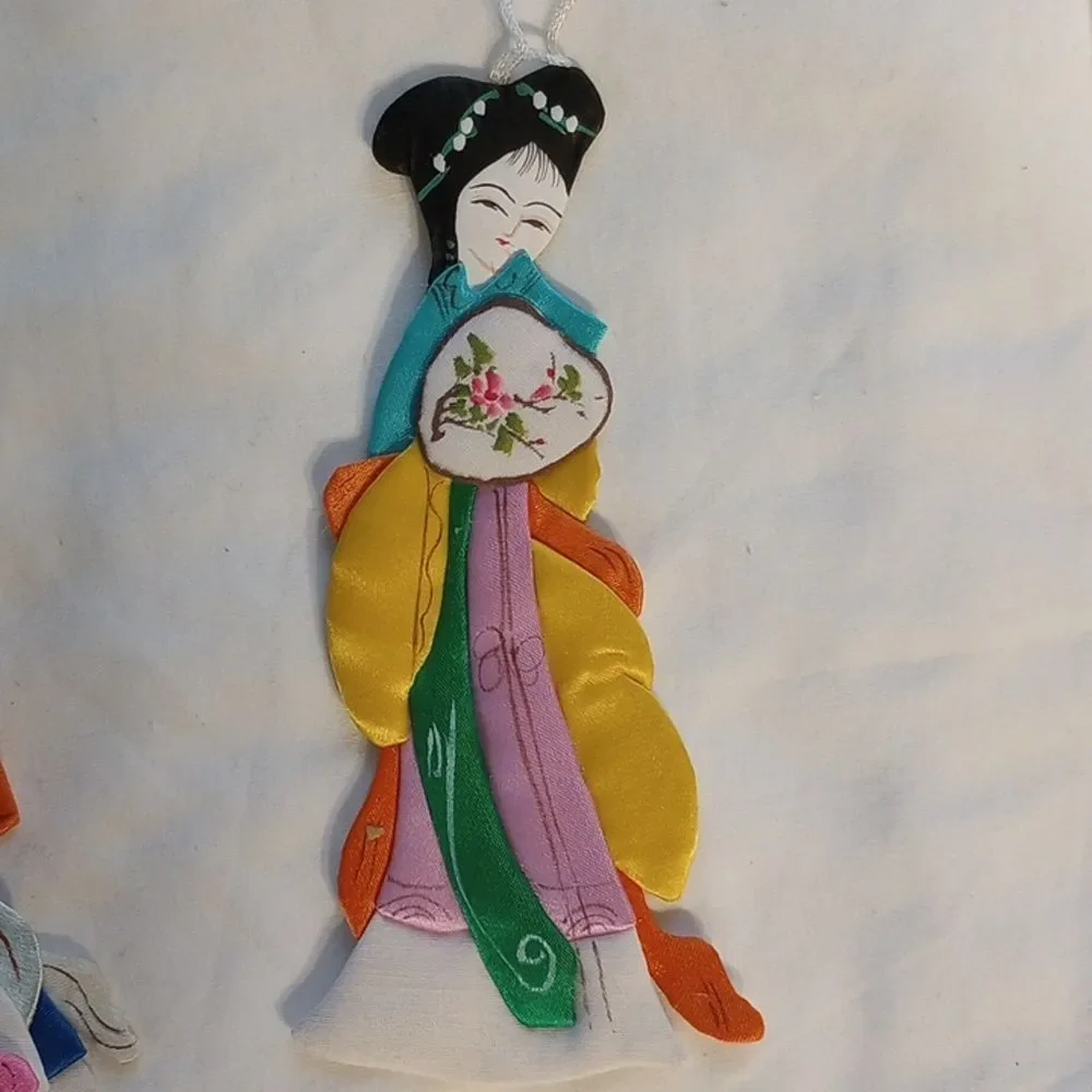 Set of Four Vintage Chinese Silk Lady Ornaments