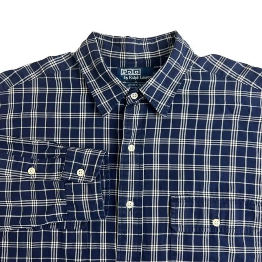 Polo Ralph Lauren Whitfield Blue Plaid Flap Pocket Long Sleeve Button Up Shirt L