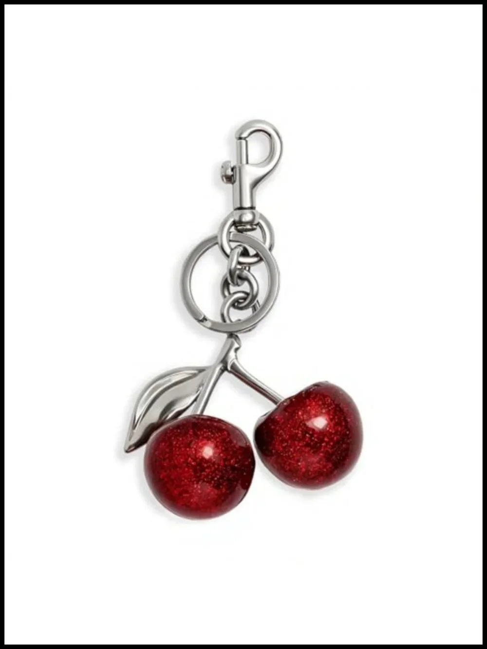 Cherry Bag Charm Keychain with Sparkling Glitter Resin & Gold Tone Hardware