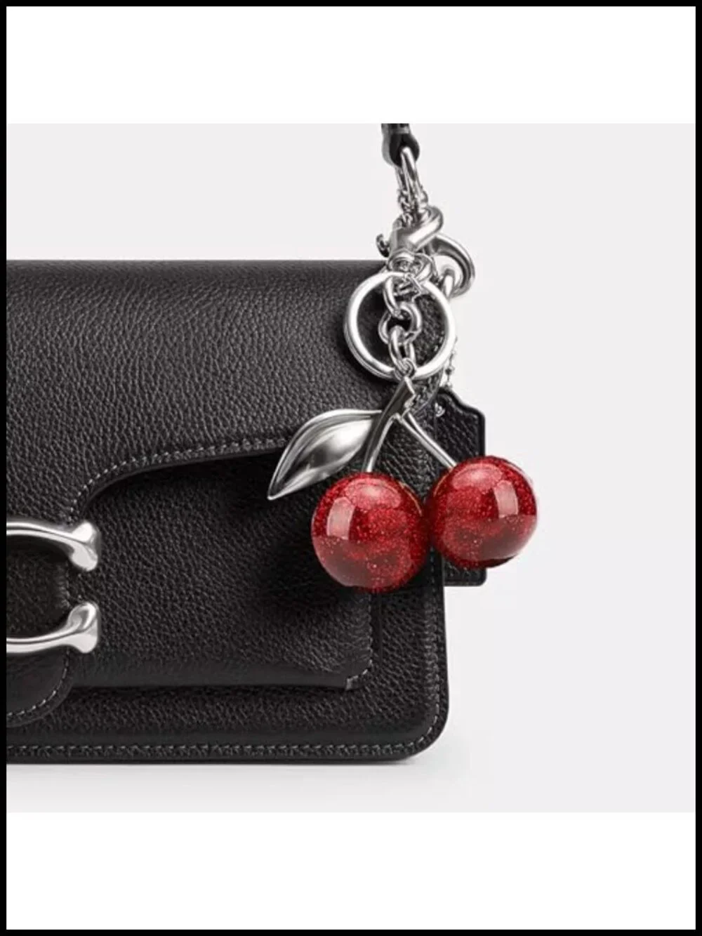 Cherry Bag Charm Keychain with Sparkling Glitter Resin & Gold Tone Hardware