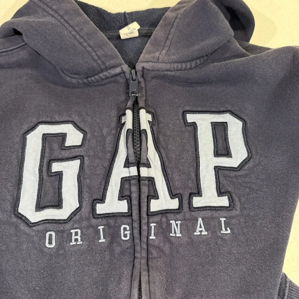 Kids Gap Original Logo Zip Up Hoodie Navy Blue Fleece Sweatshirt Boys Size M (8)