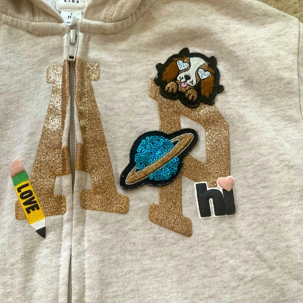 Gap Kids Beige Glitter Gold Logo Hoodie Size 10 Excellent Used Condition