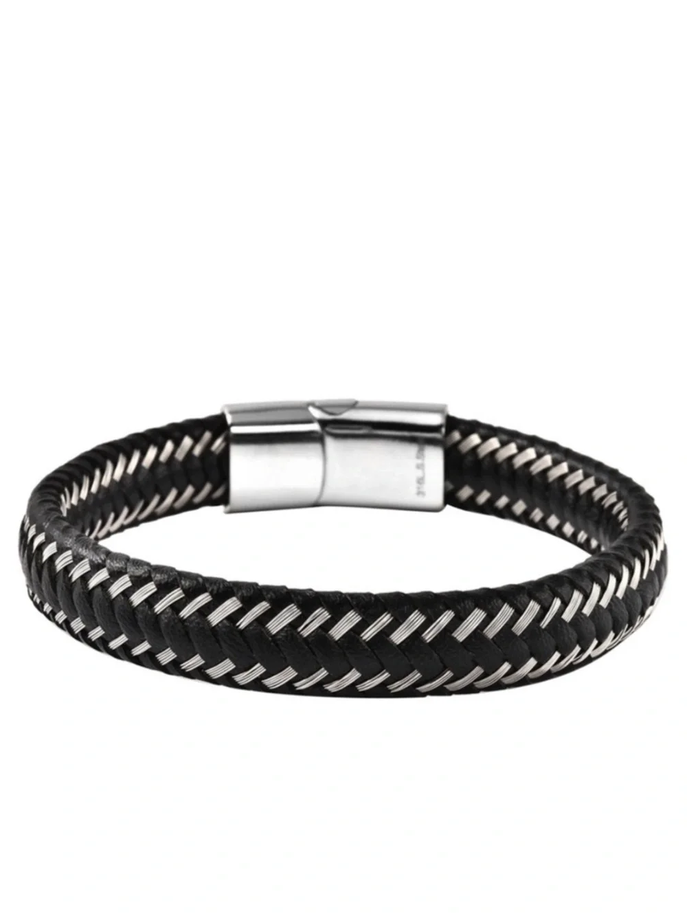 Genuine Leather and Stainless Steel Bracelet