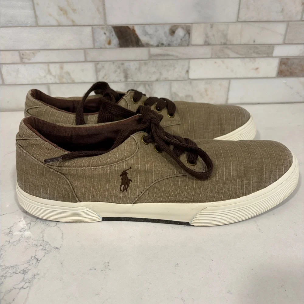 Polo by Ralph Lauren Men's Canvas Brown Tan Sneakers Size 10.5 Padded Insole