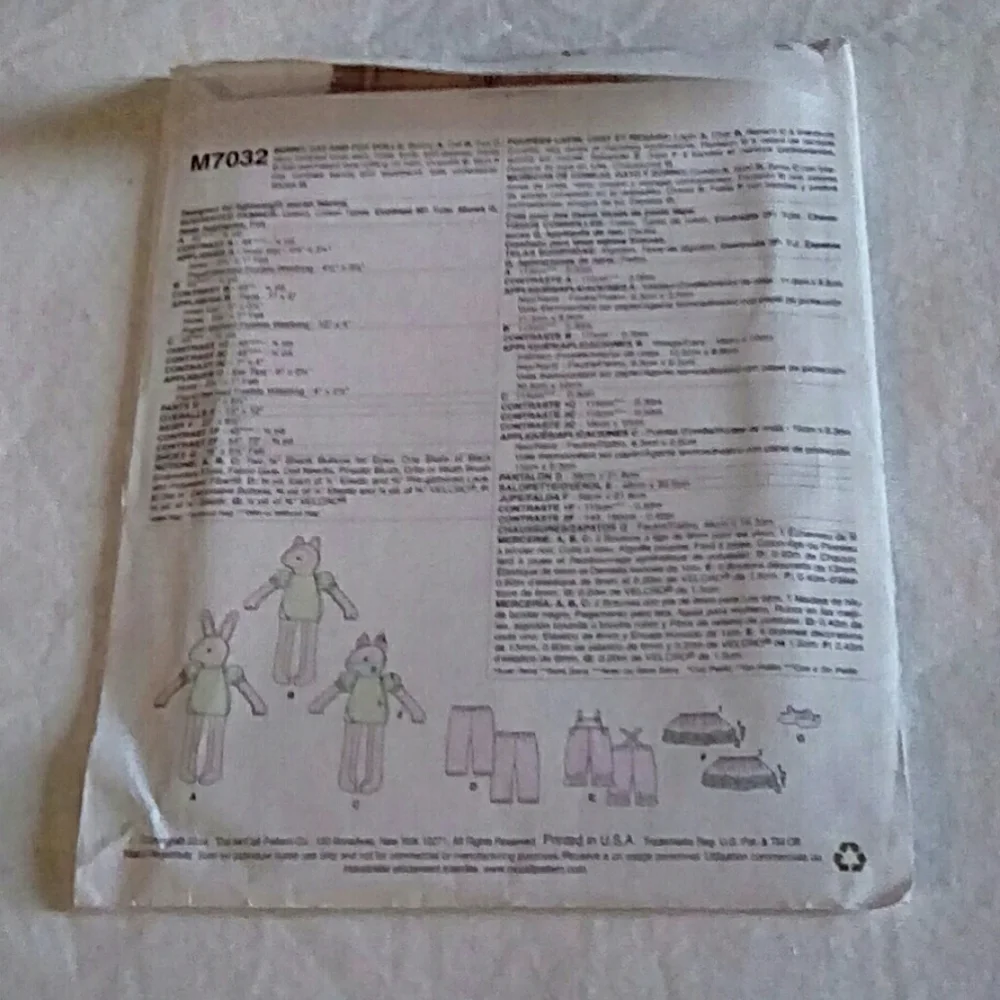 McCall's Crafts M7032 Bunny Cat Fox dolls