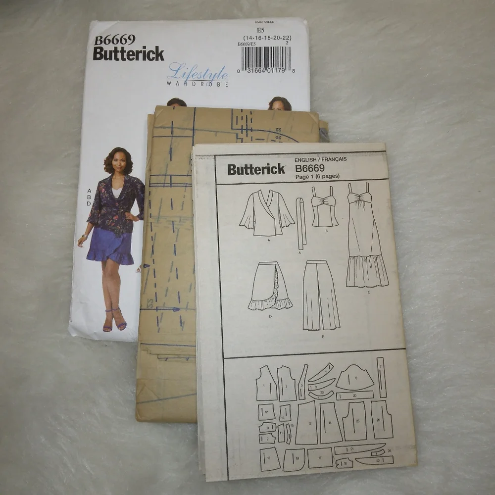 BUTTERICK B6669 sz 14-22 Lifestyle Wardrobe EASY Jacket Top Dress Skirt Pants