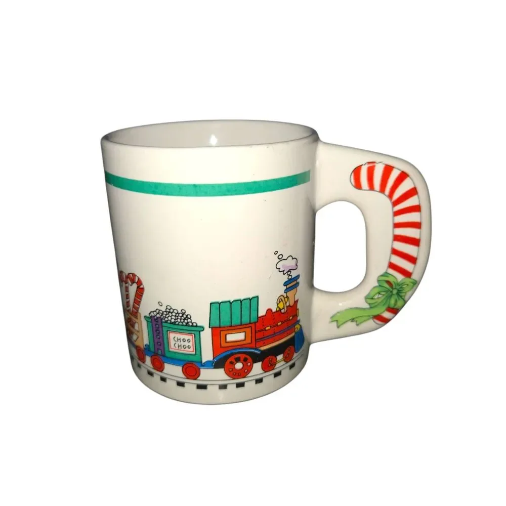 Vintage Unbranded Ceramic Christmas‎ Train With Candy Cane Handle Coffee Cup Mug
