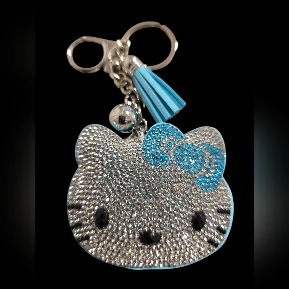 Hello Kitty Rhinestone Bag Charm Keychain with Blue Bow