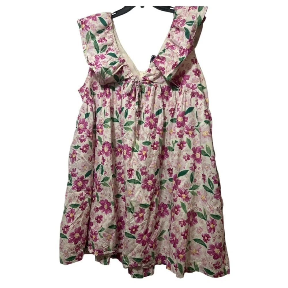 ARULA Pink and Green Ruffled Babydoll Dress