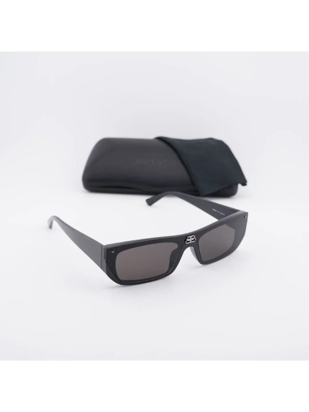 Balenciaga BB0080S 001 Unisex Sunglasses Black Rectangle Frame, Grey Lenses