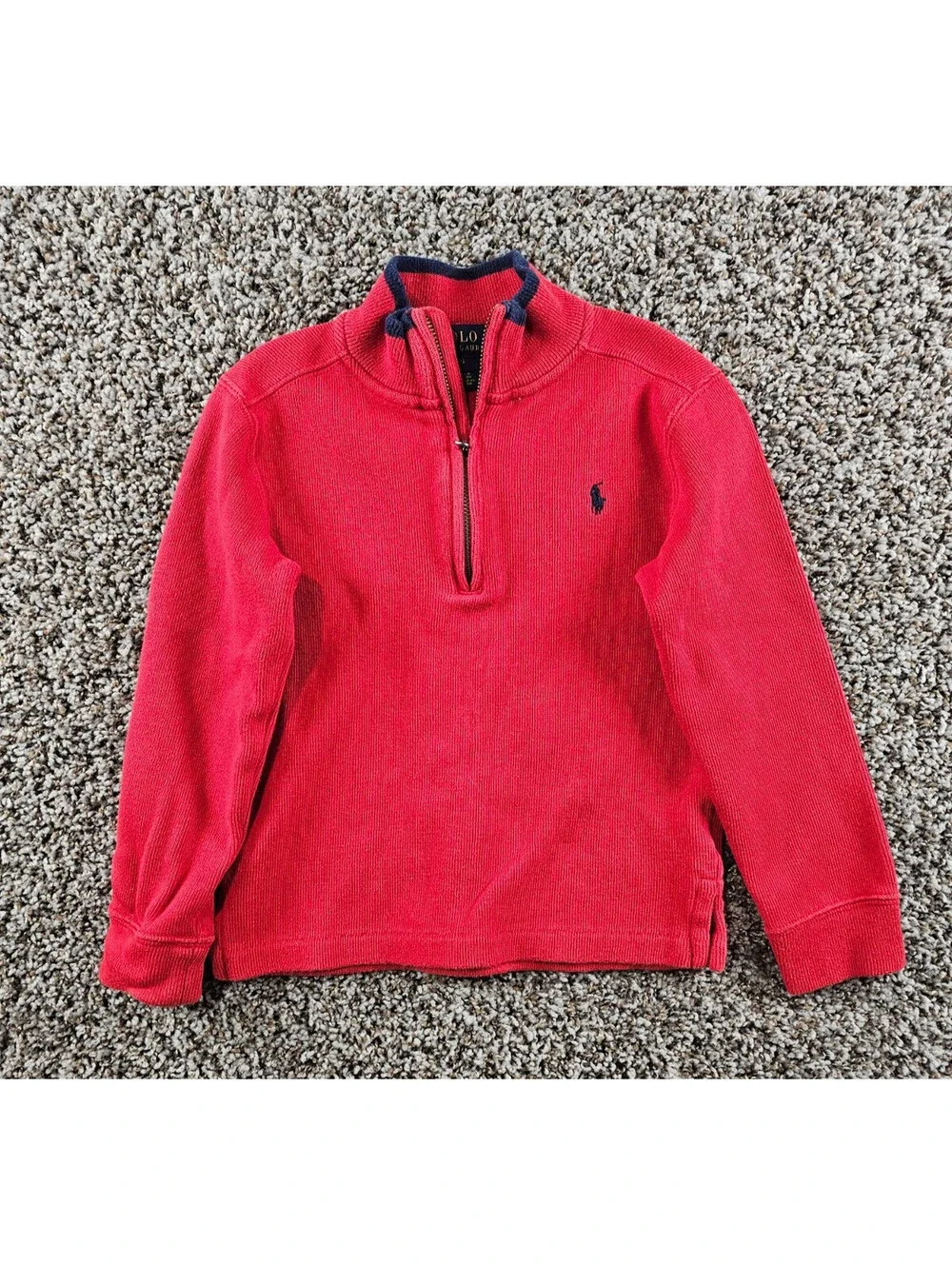 Polo Ralph Lauren Boys Sz 6 Pullover Cotton Sweater 1/4 Zip Red Preppy