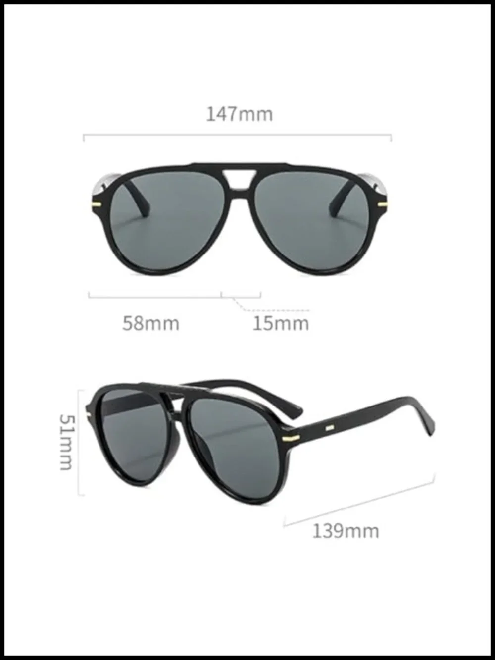 Retro Pilot Sunglasses Double Bridge UV400 Protection