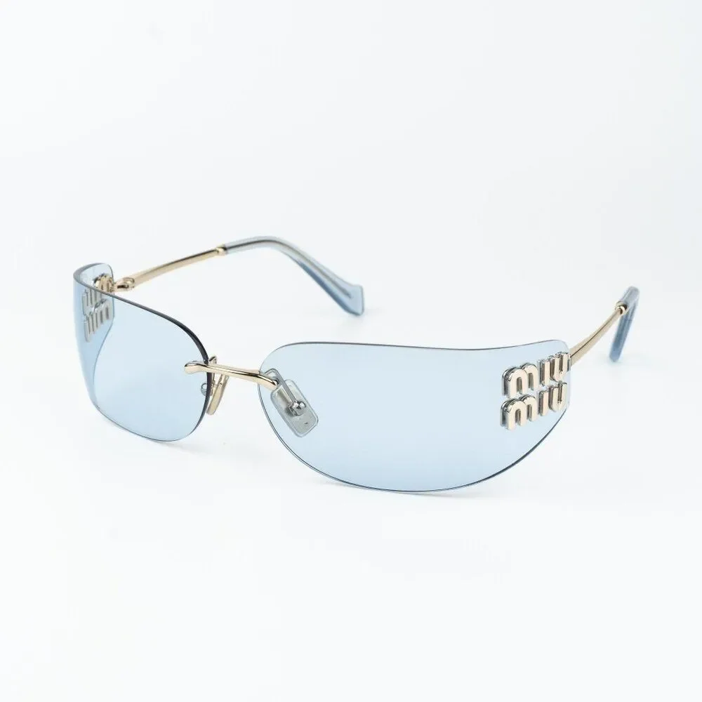 Miu Miu Men Sunglasses Gold Blue Rectangle Rimless MUA51S ZVN10P NEW AUTHENTIC