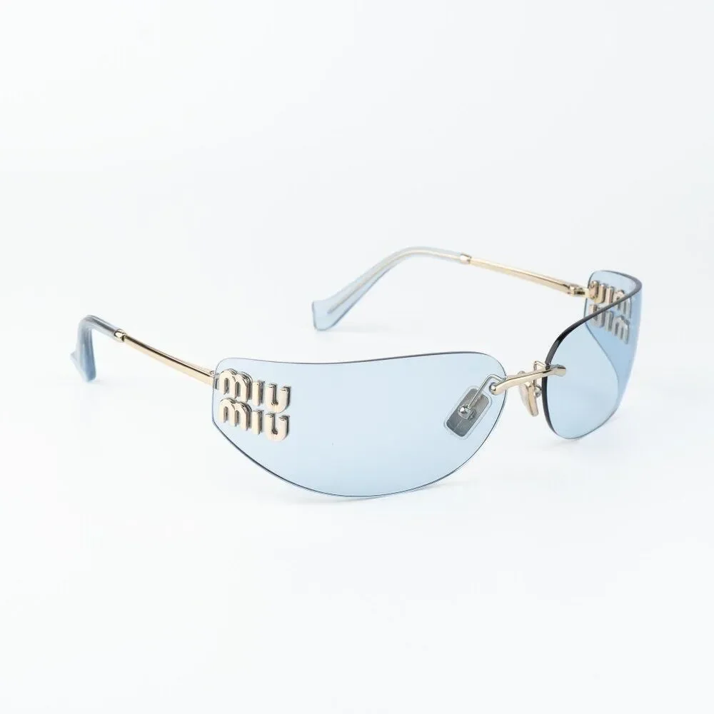 Miu Miu Men Sunglasses Gold Blue Rectangle Rimless MUA51S ZVN10P NEW AUTHENTIC