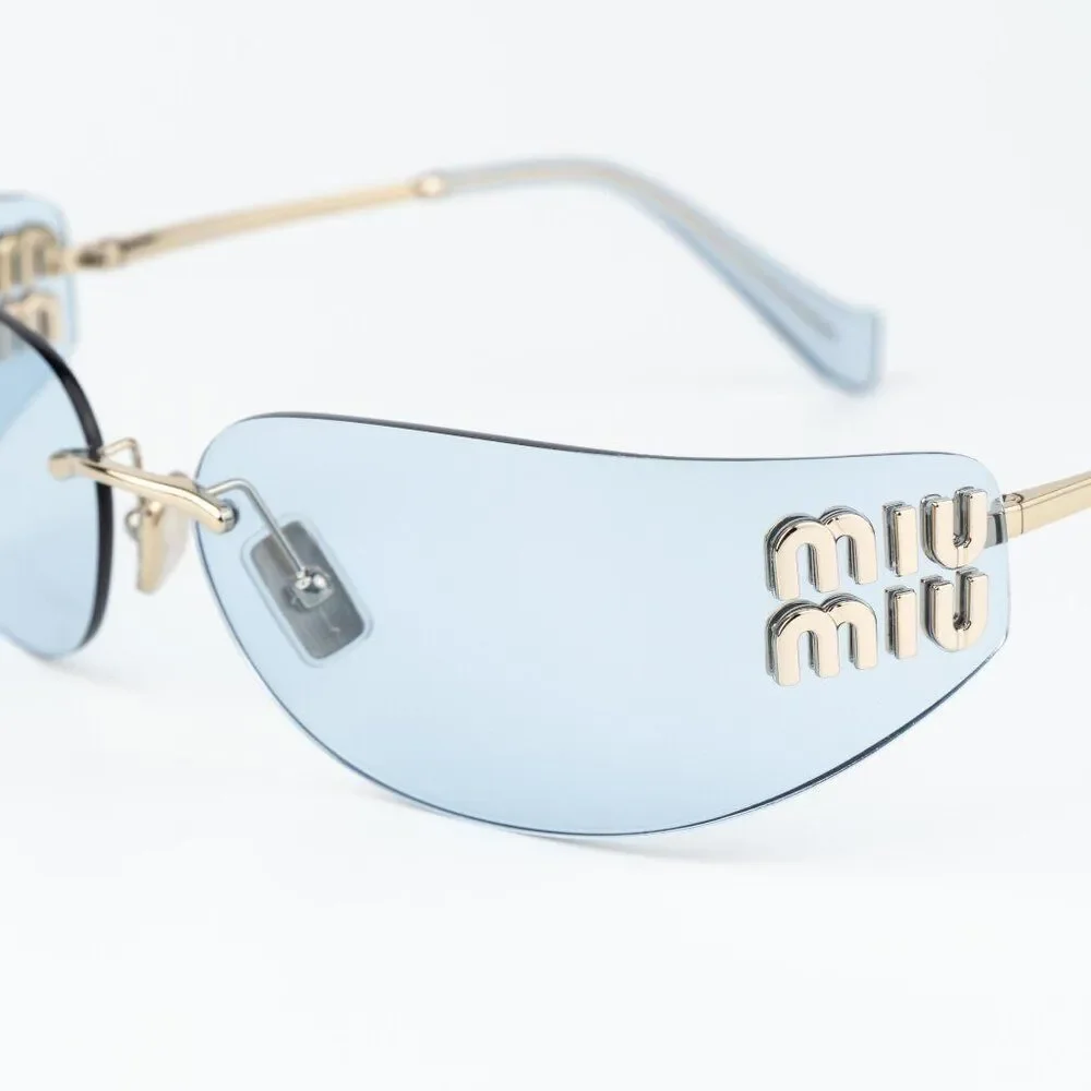 Miu Miu Men Sunglasses Gold Blue Rectangle Rimless MUA51S ZVN10P NEW AUTHENTIC