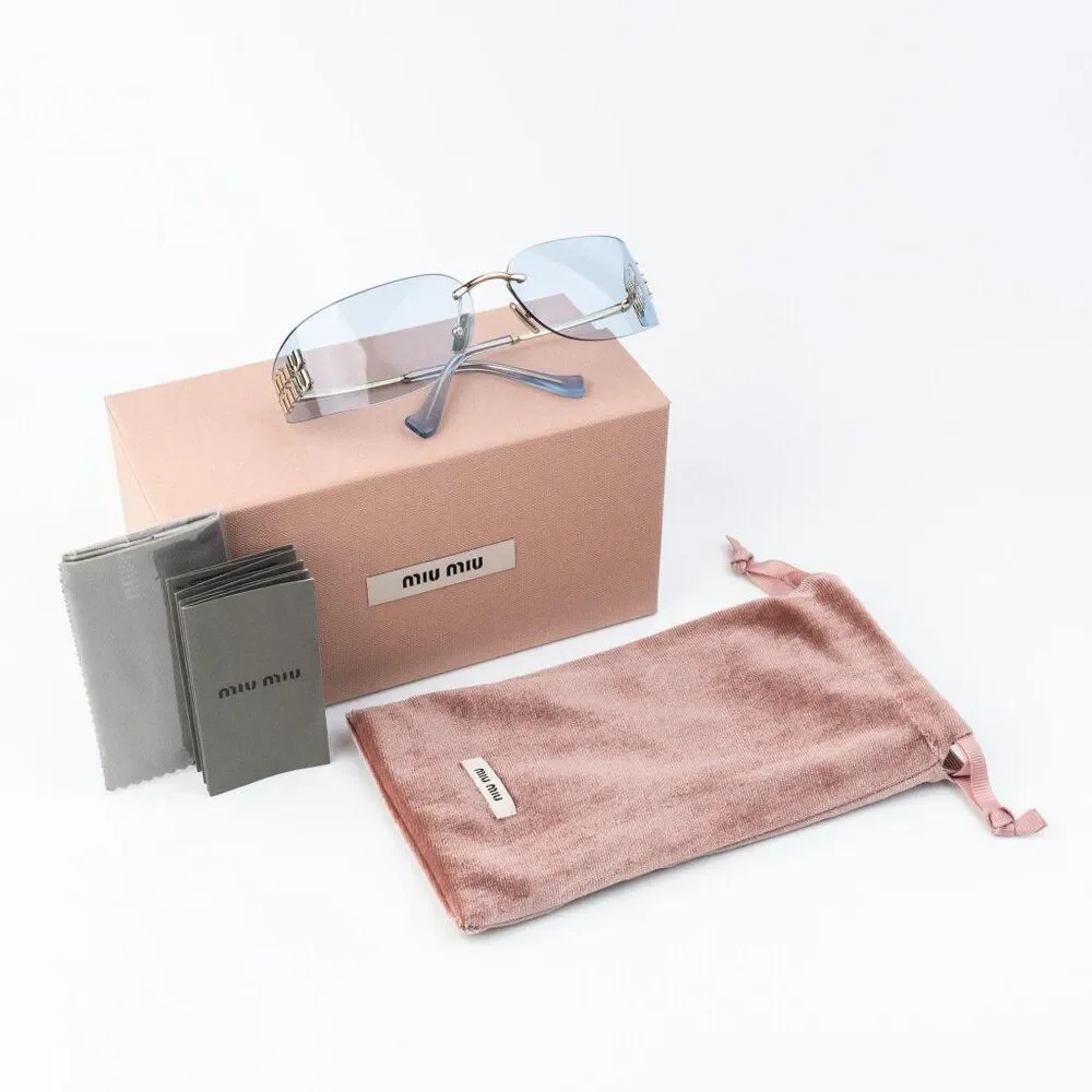 Miu Miu Men Sunglasses Gold Blue Rectangle Rimless MUA51S ZVN10P NEW AUTHENTIC