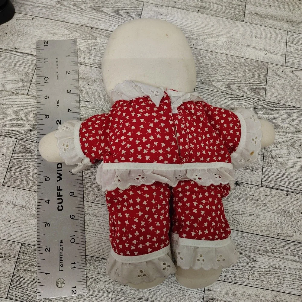 Vintage Handmade Rag Doll Red White‎ Dress 1982 Folk Art 12