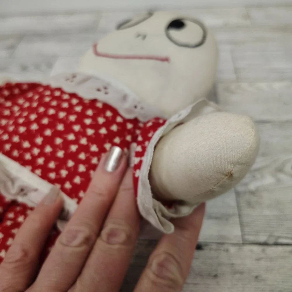 Vintage Handmade Rag Doll Red White‎ Dress 1982 Folk Art 12