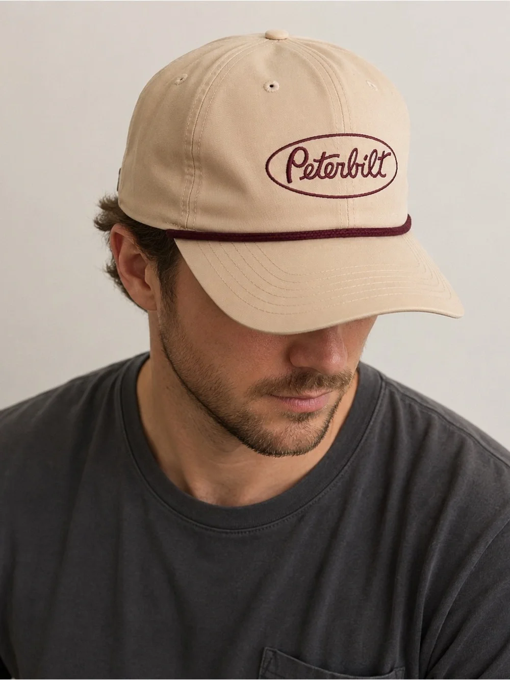 Peterbilt‎ Richardson Outdoor Rope Hat Snapback Beige Burgundy Trucker Cap