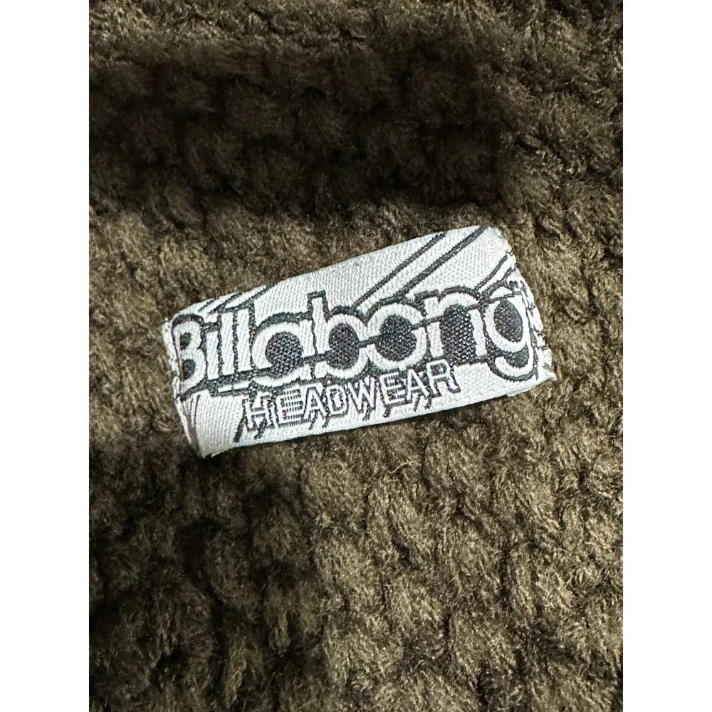 Billabong Newsboy Hat Women's Green Chunky Knit Leather‎ Logo Stretch Fit EUC
