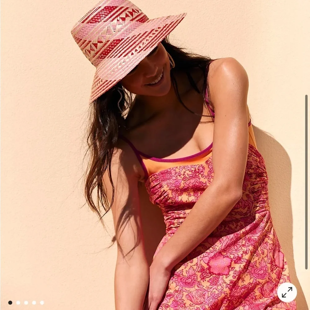 Free People Tierra Santa Wayuu Hat Red and Pink Woven Straw Hat