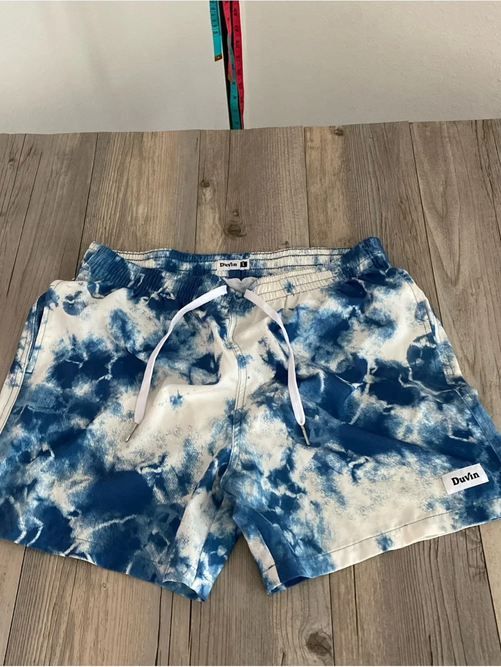 Duvin Design Co Men’s Lined Swim Shorts Trunks Storm Tie-Dye Large