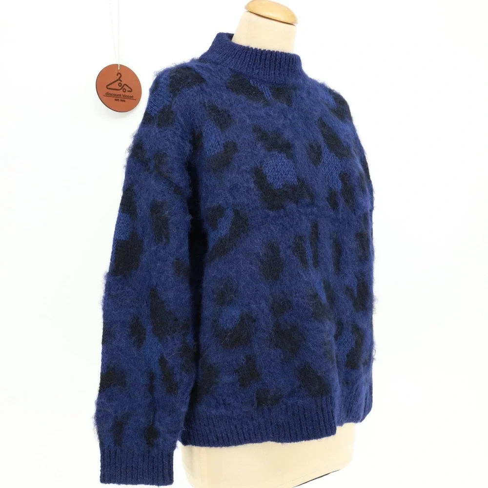 Kate Spade Wild Ones Leopard‎ Sweater Blue Black Alpaca Wool Size Medium NWOT