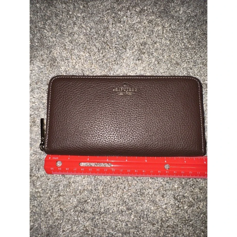 Chocolate Brown Kate Spade Wallet Pebble Leather Zip Around Leila Lg Card Slots