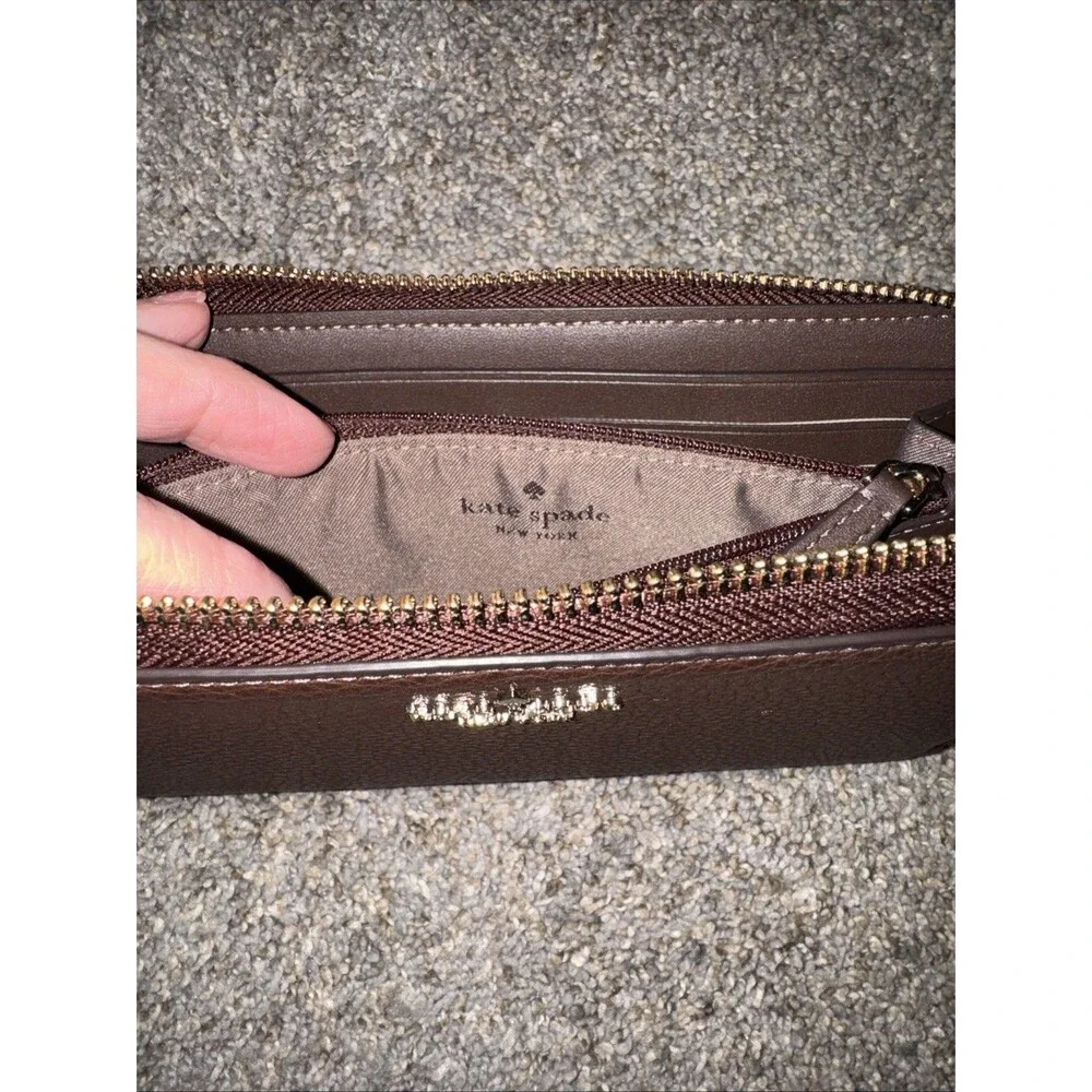 Chocolate Brown Kate Spade Wallet Pebble Leather Zip Around Leila Lg Card Slots