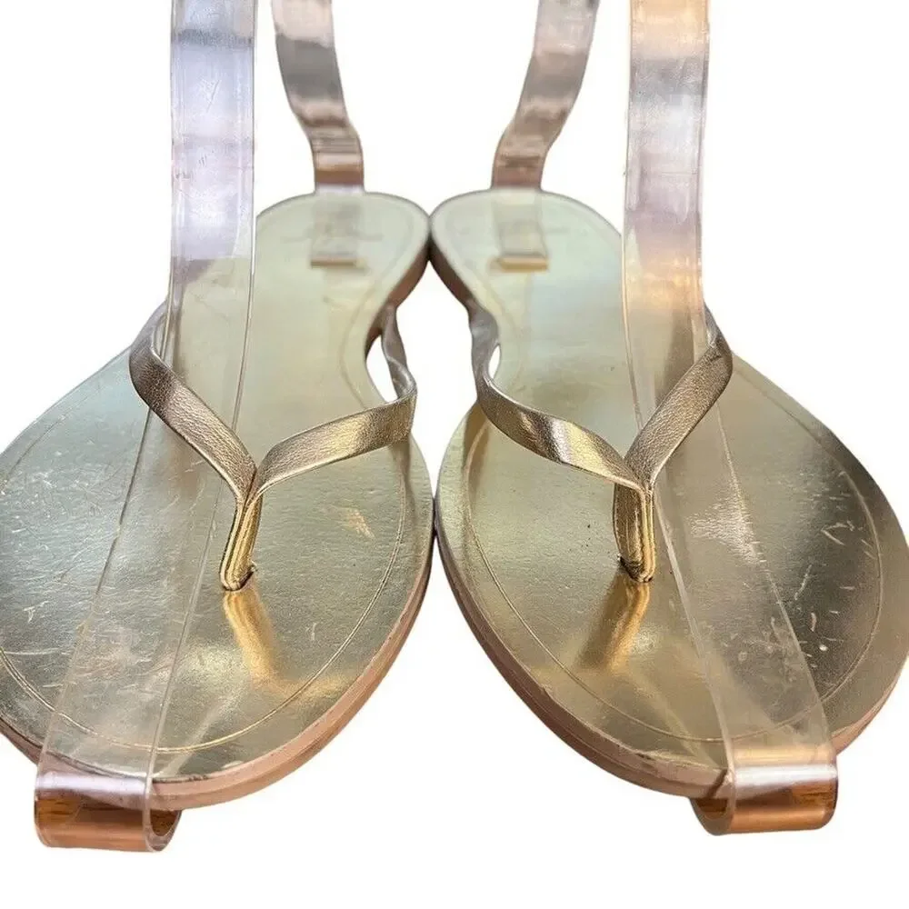 J Crew Gold Metallic Womens Leather Flats Thongs Flip Flops Slides Sandals sz 10