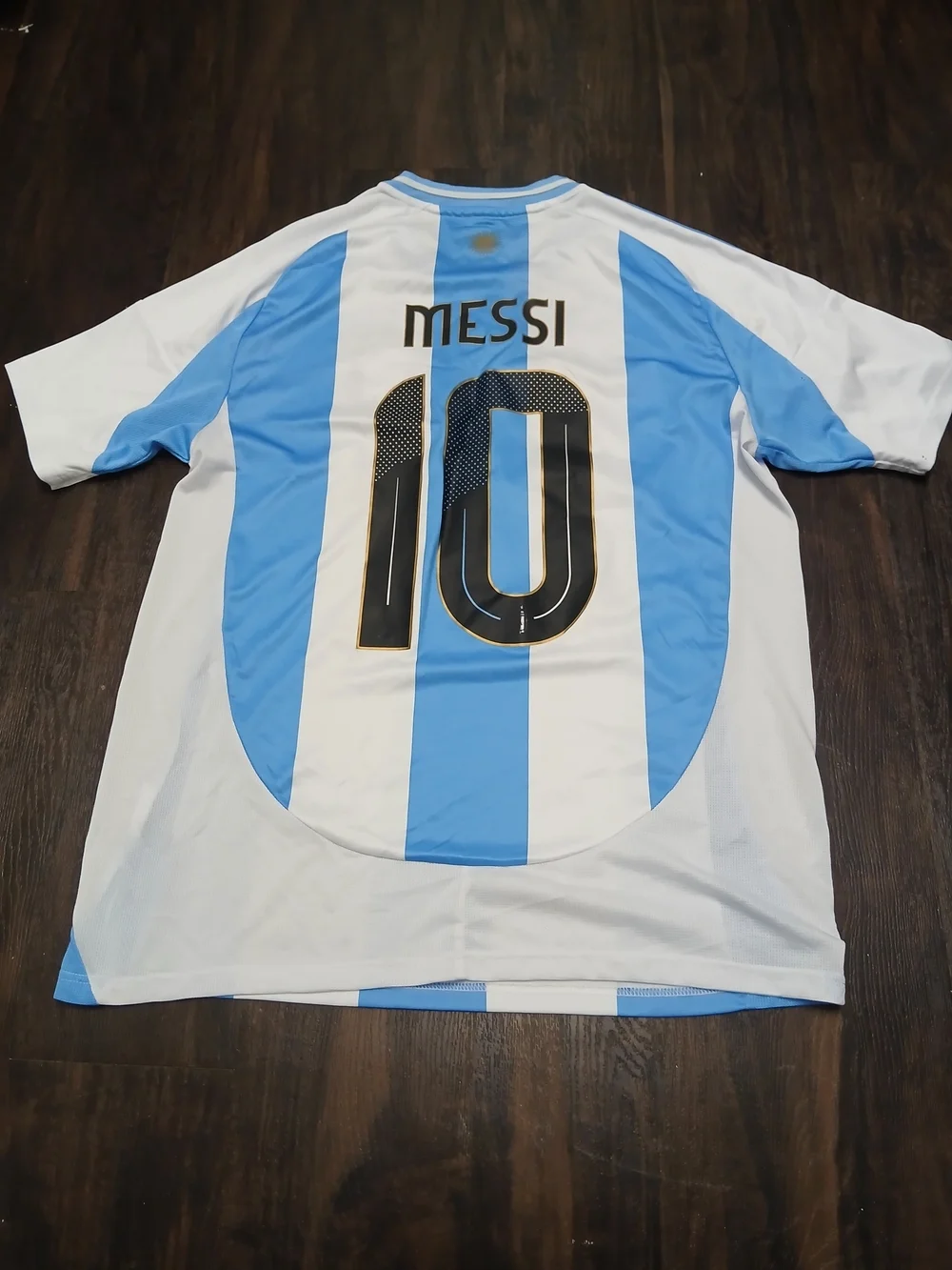 adidas White and Light Blue Argentina Football Jersey with Gold Accents