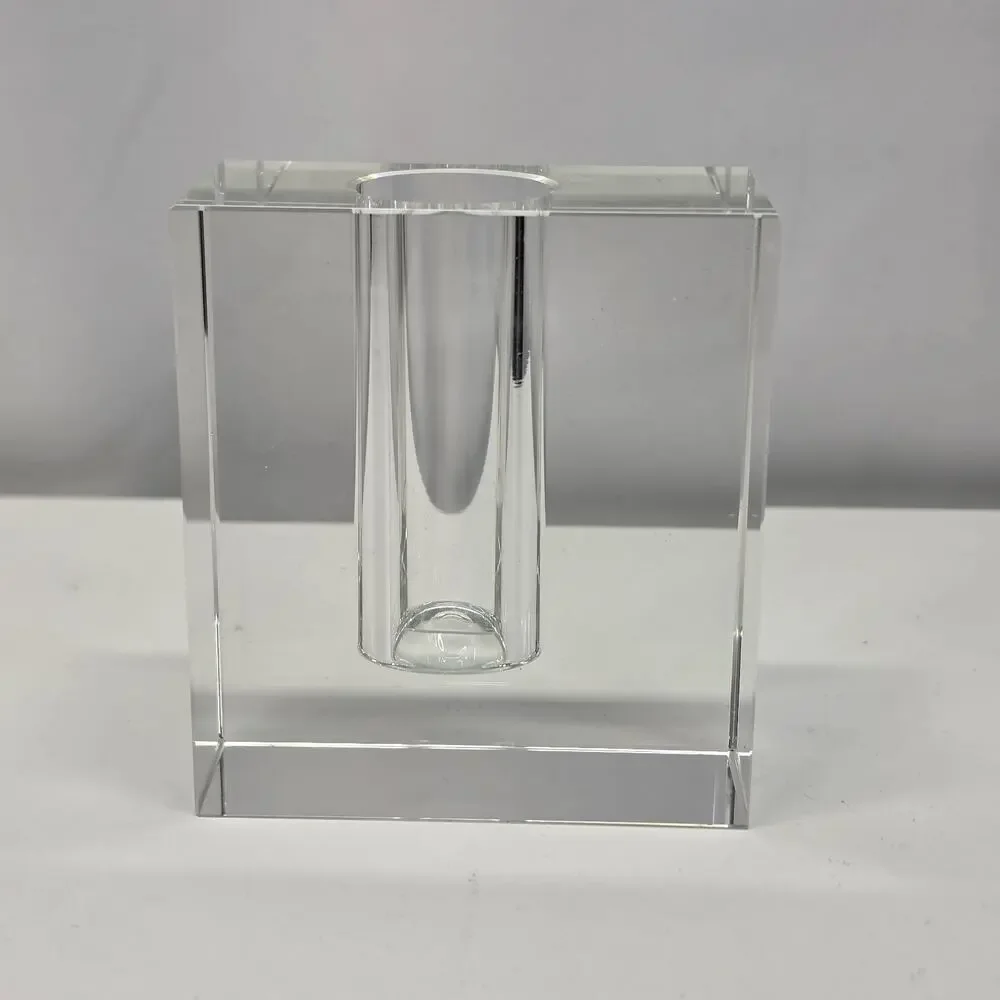 Vintage MCM Tizo Design Bud Vase Crystal Rectangular Minimalist Heavy Glass Art